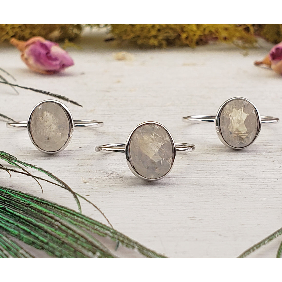 Rainbow Moonstone Gemstone Sterling Silver Ring - Meridian | Crystal Gemstone Shop.
