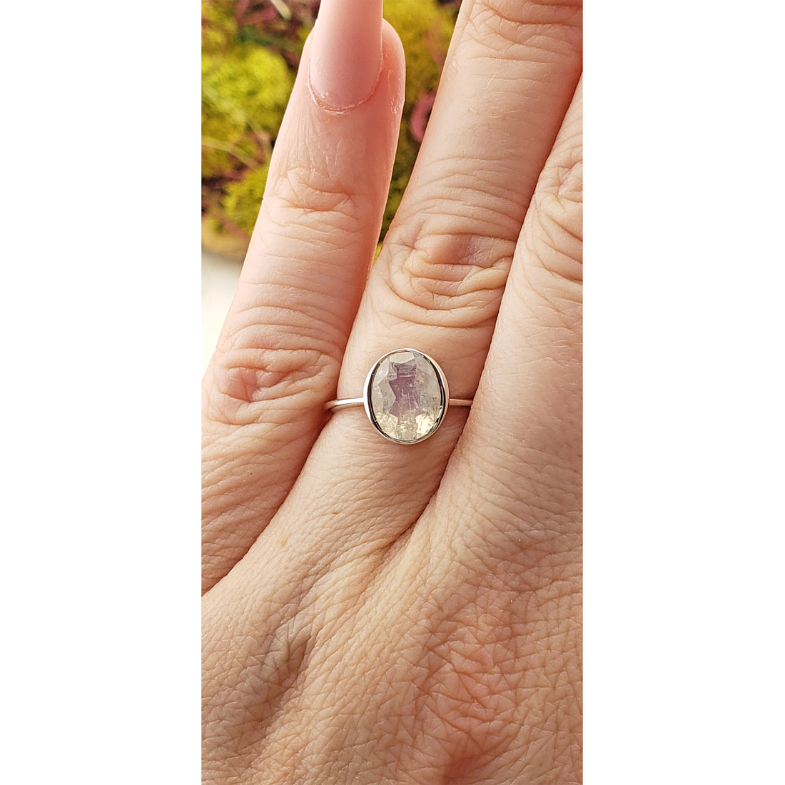 Rainbow Moonstone Gemstone Sterling Silver Ring - Meridian | Crystal Gemstone Shop.