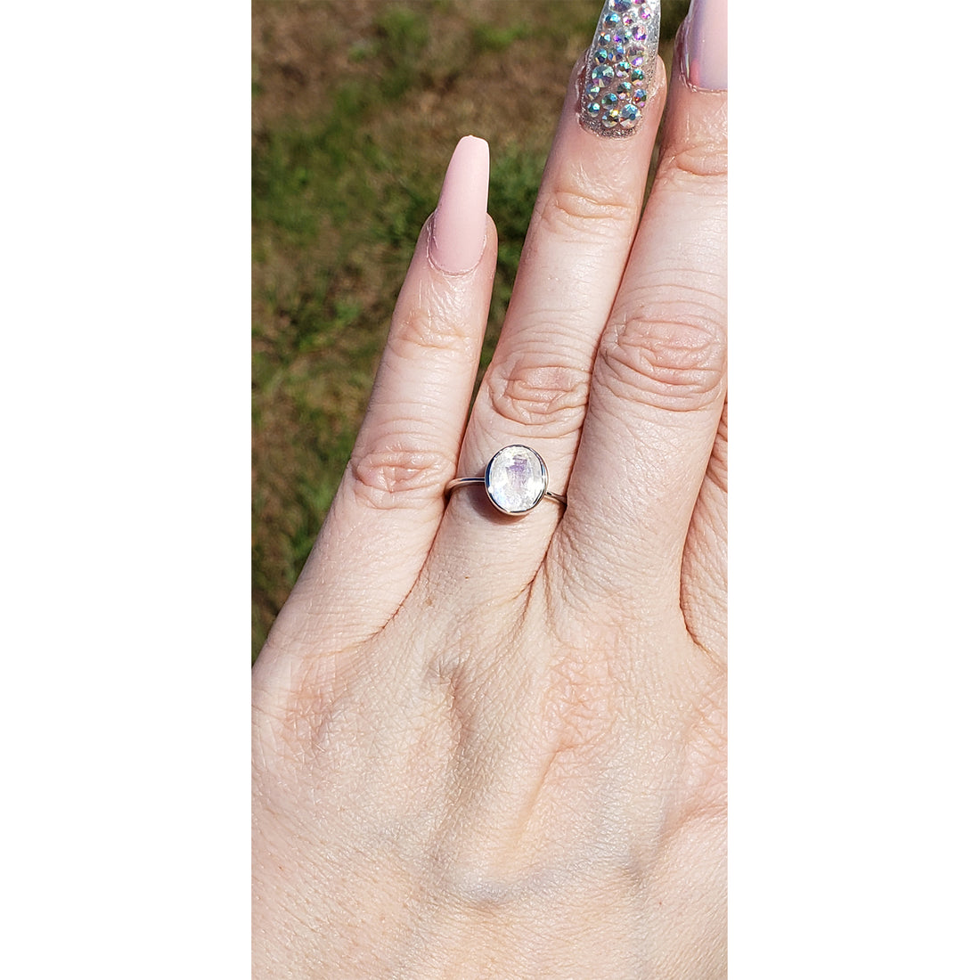 Rainbow Moonstone Gemstone Sterling Silver Ring - Meridian | Crystal Gemstone Shop.