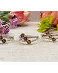 Multi Tourmaline Faceted Gemstone Sterling Silver Rope Band Ring 2