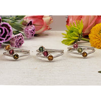 Multi Tourmaline Faceted Gemstone Sterling Silver Rope Band Ring 2
