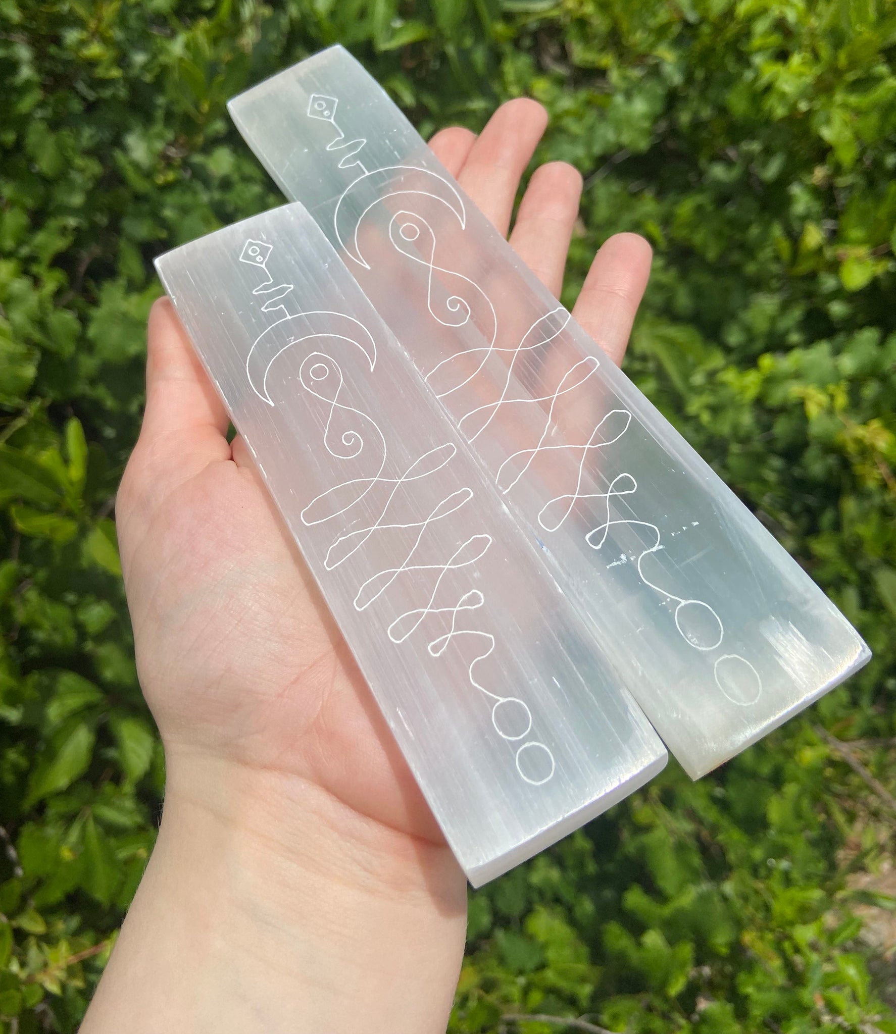 Engraved White Selenite Crystal Ruler Natural Gemstone Tile for Chargi ...