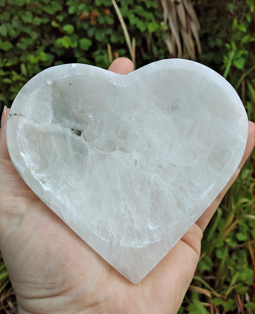 Selenite Gemstone Heart Bowl - Vessel of Lunar Love | Crystal Gemstone Shop.