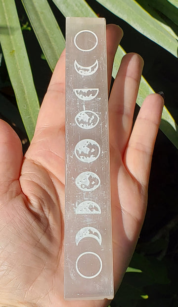 Selenite Gemstone Moon Phases Ruler & Charging Plate