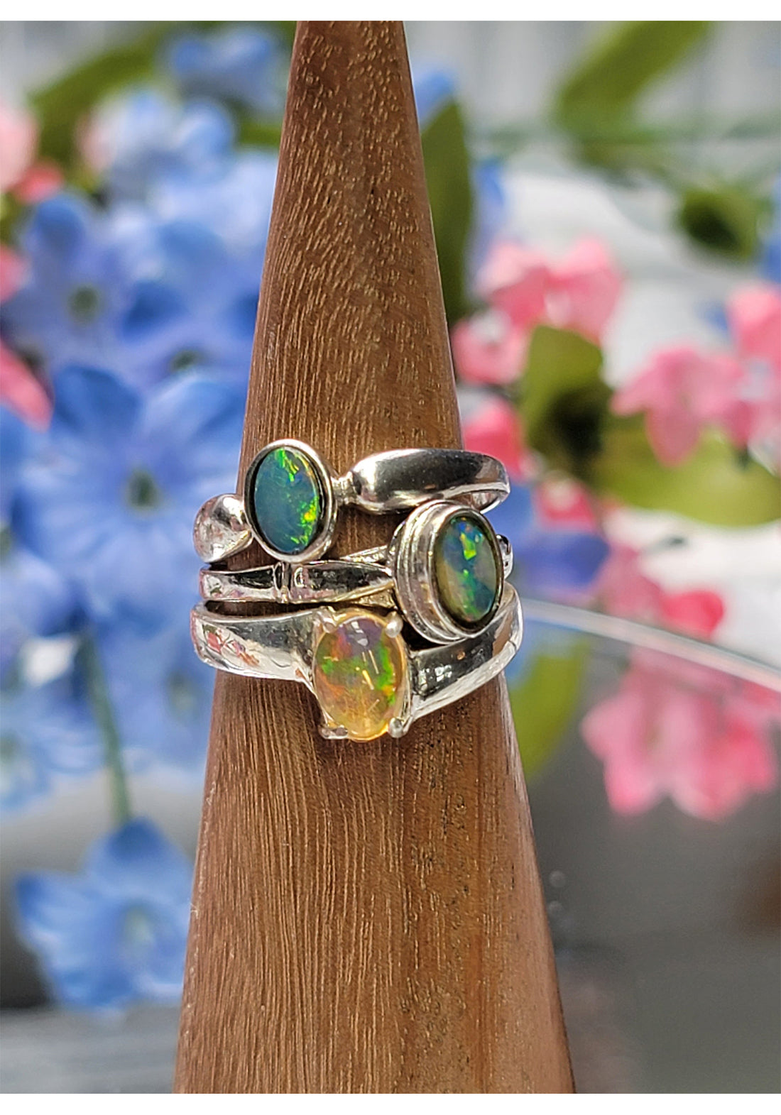 Australian Opal Sterling Silver Ring - Petite Stackable Rings