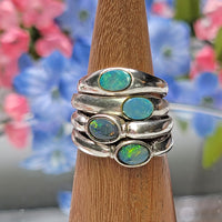 Australian Opal Sterling Silver Ring - Petite Stackable Rings