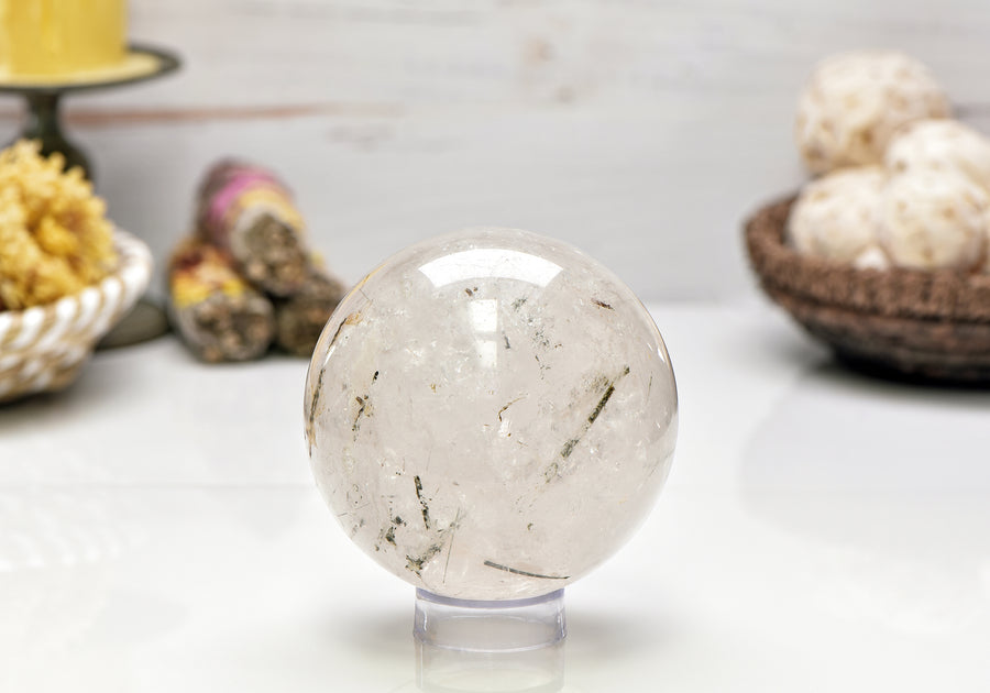 Black Tourmaline Rutilated Quartz Polished Gemstone Sphere Orb 100mm-105mm