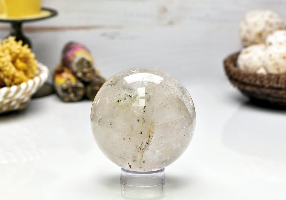 Black Tourmaline Rutilated Quartz Polished Gemstone Sphere Orb 100mm-105mm