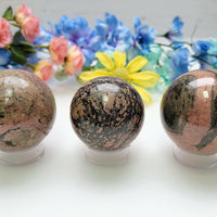 Rhodonite Gemstone 50mm-56mm Orb Sphere Marble