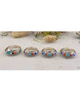 Gemstone Inlay Sterling Silver Band with Opal, Turquoise, Mother of Pearl, Coral, Onyx 3