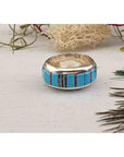 Gemstone Inlay Sterling Silver Ring with Turquoise & Opal