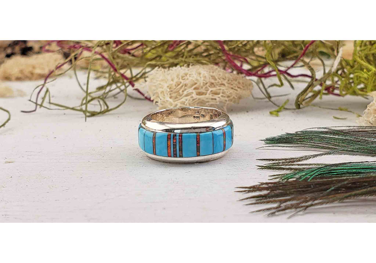 Silver Ring With Inlay Gemstone Inlay Sterling Silver Ring with Turquoise & Opal – Crystal ...