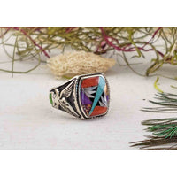 Gemstone Inlay Sterling Silver Ring with Agate, Coral, Mother of Pearl, Turquoise