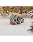 Gemstone Inlay Sterling Silver Ring with Agate, Coral, Mother of Pearl, Turquoise 2