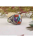 Gemstone Inlay Sterling Silver Ring with Agate, Coral, Mother of Pearl, Turquoise 5