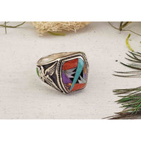 Gemstone Inlay Sterling Silver Ring with Agate, Coral, Mother of Pearl, Turquoise 6