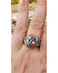 Gemstone Inlay Sterling Silver Ring with Agate, Coral, Mother of Pearl, Turquoise  7