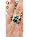 Gemstone Inlay Sterling Silver Ring with Turquoise, Mother of Pearl, Coral, Onyx 4