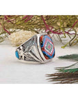 Gemstone Inlay Sterling Silver Ring with Turquoise, Mother of Pearl, Coral, Onyx 3