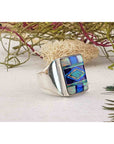 Gemstone Inlay Sterling Silver Ring with Opal and Onyx 2