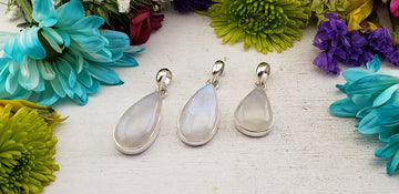 Rainbow Moonstone Natural Gemstone Sterling Silver Pendant - Candra | Crystal Gemstone Shop.