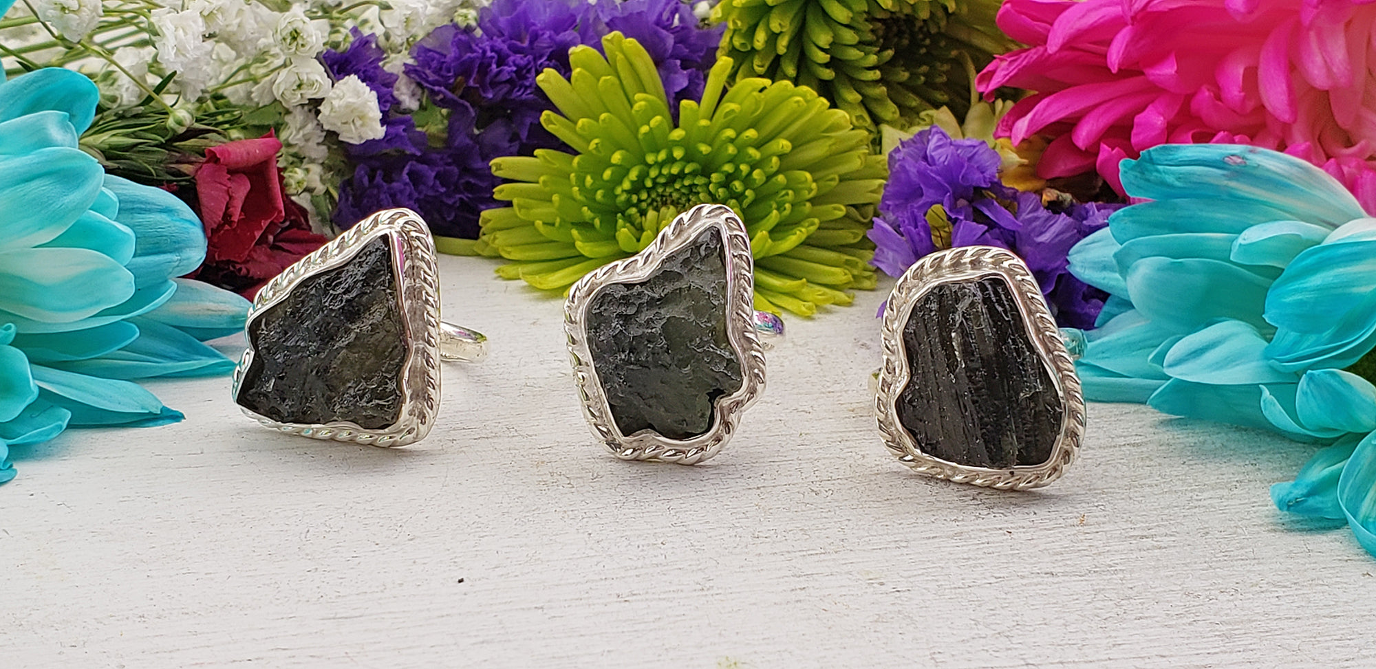 Moldavite Meteorite Gemstone Sterling Silver Ring - Gaxia | Crystal Gemstone Shop.