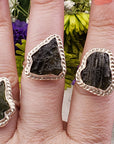 Moldavite Meteorite Gemstone Sterling Silver Ring - Gaxia | Crystal Gemstone Shop.