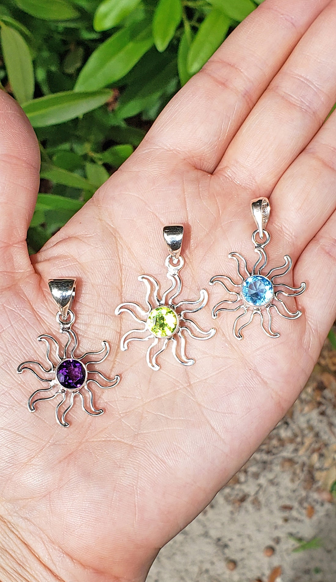 Amethyst, Blue Topaz, Peridot Gemstone & Sterling Silver Pendant - Malina