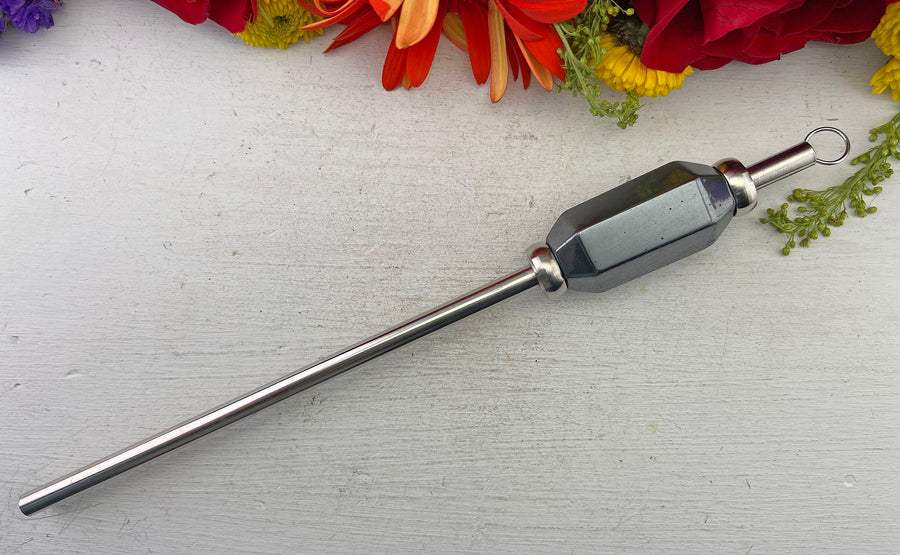 Stainless Steel Reusable Straw with Gemstone Accent - Hematite