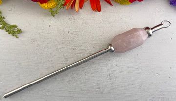 Stainless Steel Reusable Straw with Gemstone Accent - Rose Quartz