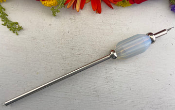 Stainless Steel Reusable Straw with Gemstone Accent - Opalite