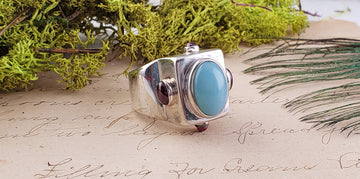 Vintage Sterling Silver Natural Turquoise & Garnet Gemstone Ring - Size 10