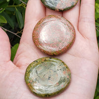 Unakite Gemstone Meditation Palm Stone | Crystal Gemstone Shop.
