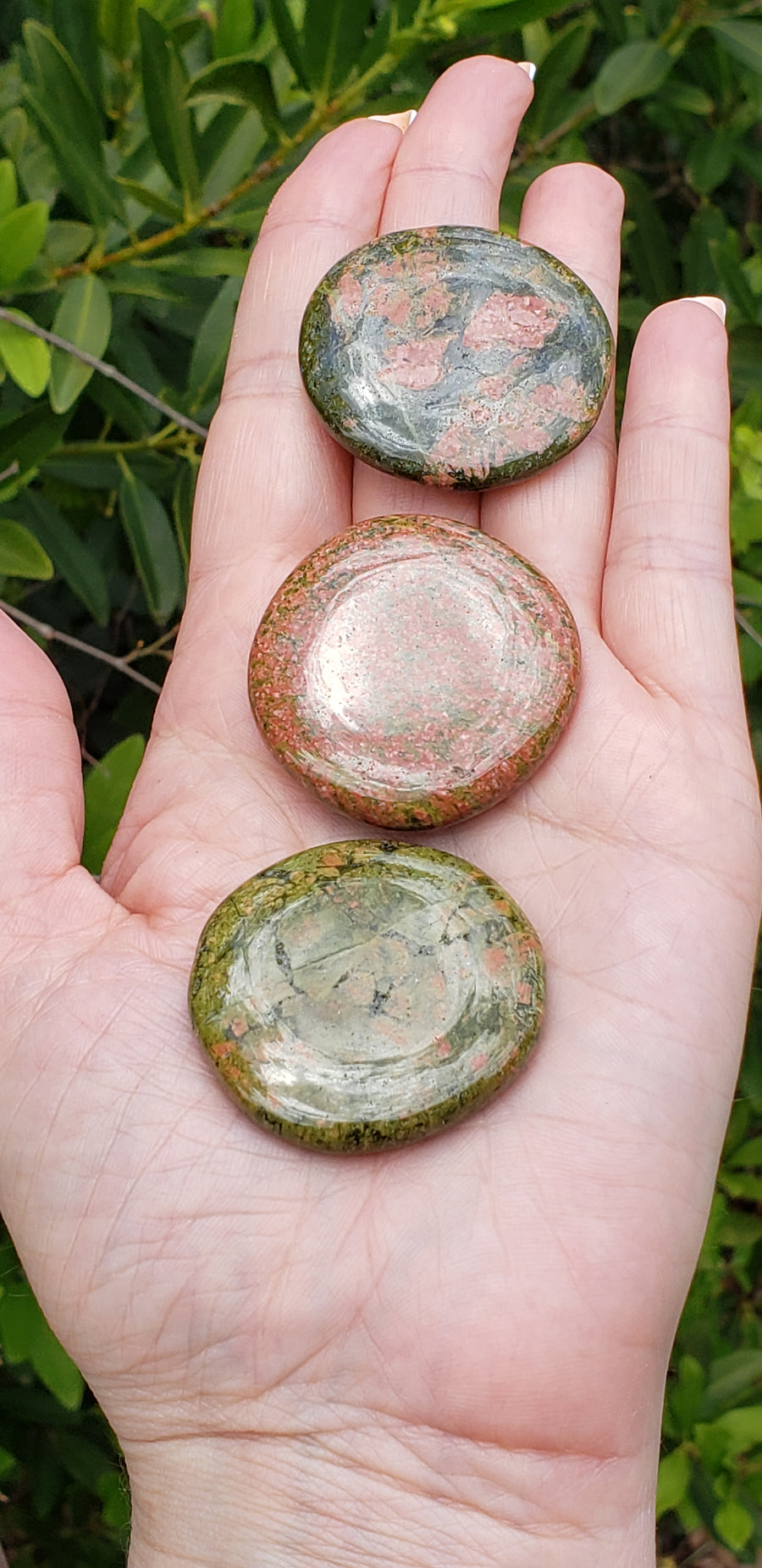 Unakite Gemstone Meditation Palm Stone | Crystal Gemstone Shop.