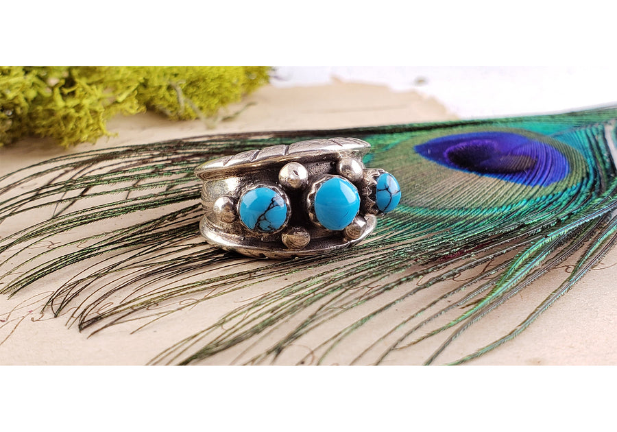  Vintage Sterling Silver Turquoise Gemstone Ring - Size 6 4