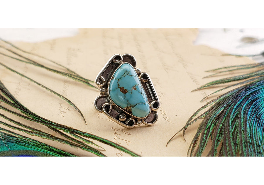 Vintage Sterling Silver Natural Turquoise Gemstone Ring - Size 5