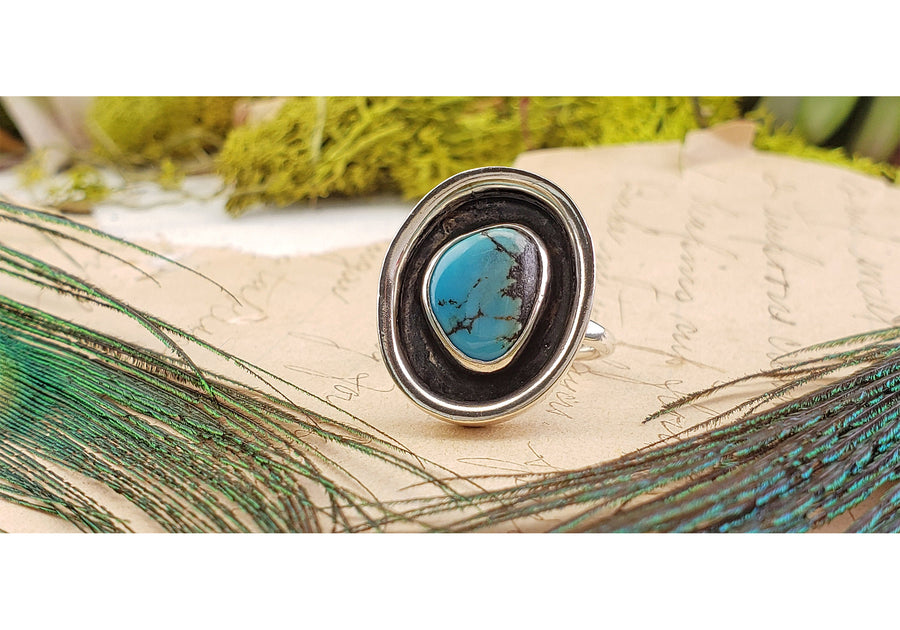 Vintage Sterling Silver Turquoise Gemstone Ring - Size 6.75