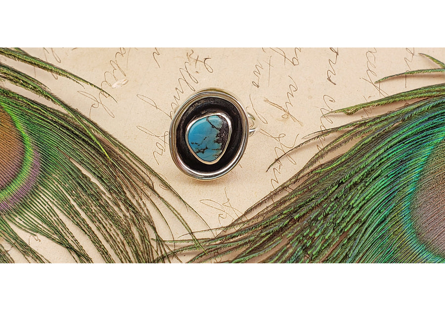 Vintage Sterling Silver Turquoise Gemstone Ring - Size 6.75