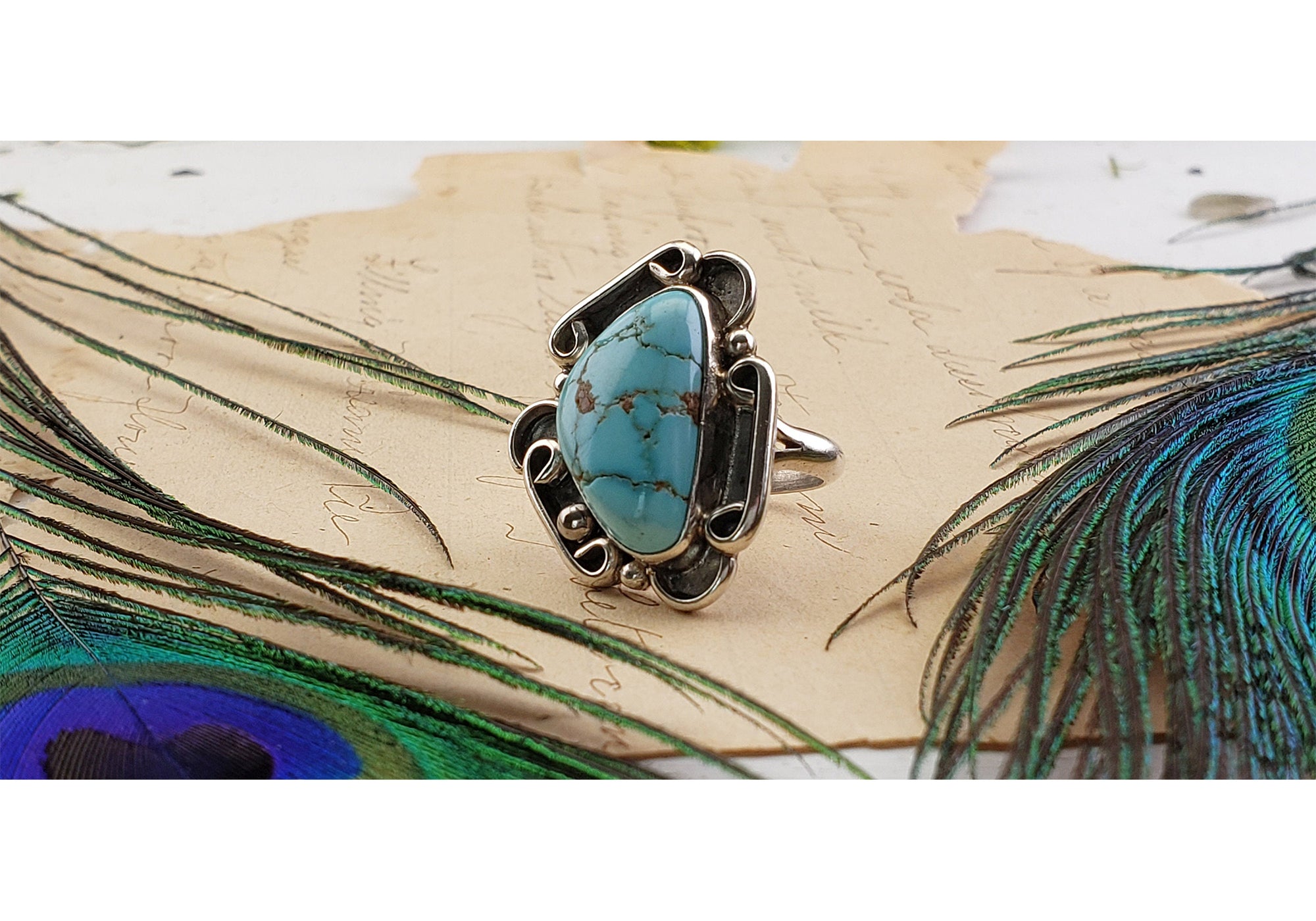 Vintage Sterling Silver Natural Turquoise Gemstone Ring - Size 5 2