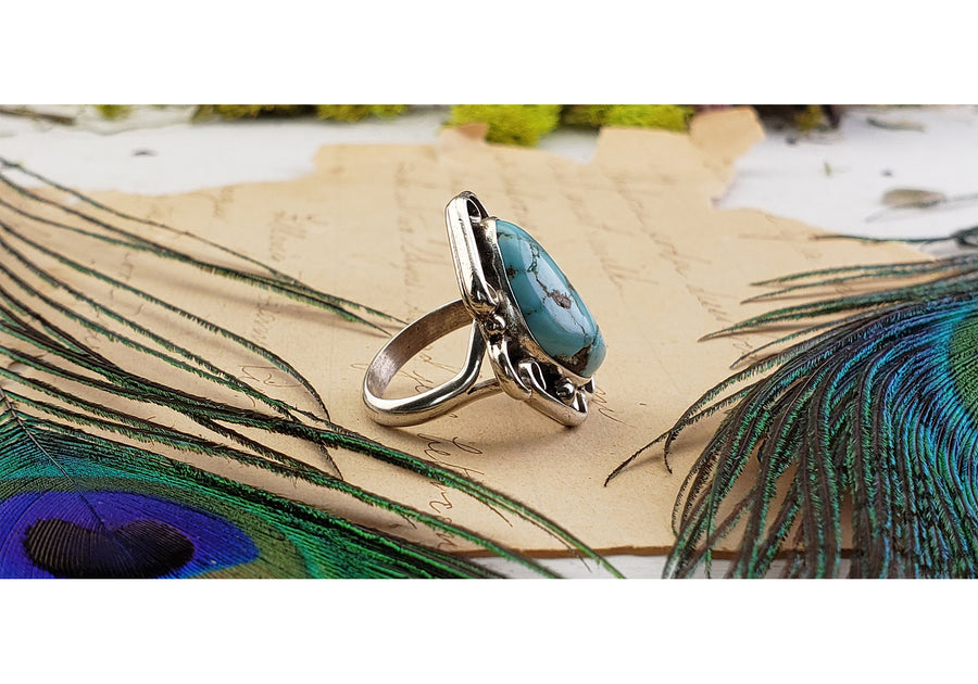 Vintage Sterling Silver Natural Turquoise Gemstone Ring - Size 5 4