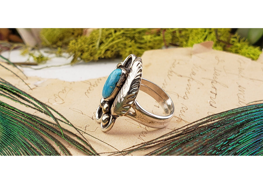 Vintage Sterling Silver Turquoise Gemstone Ring 2